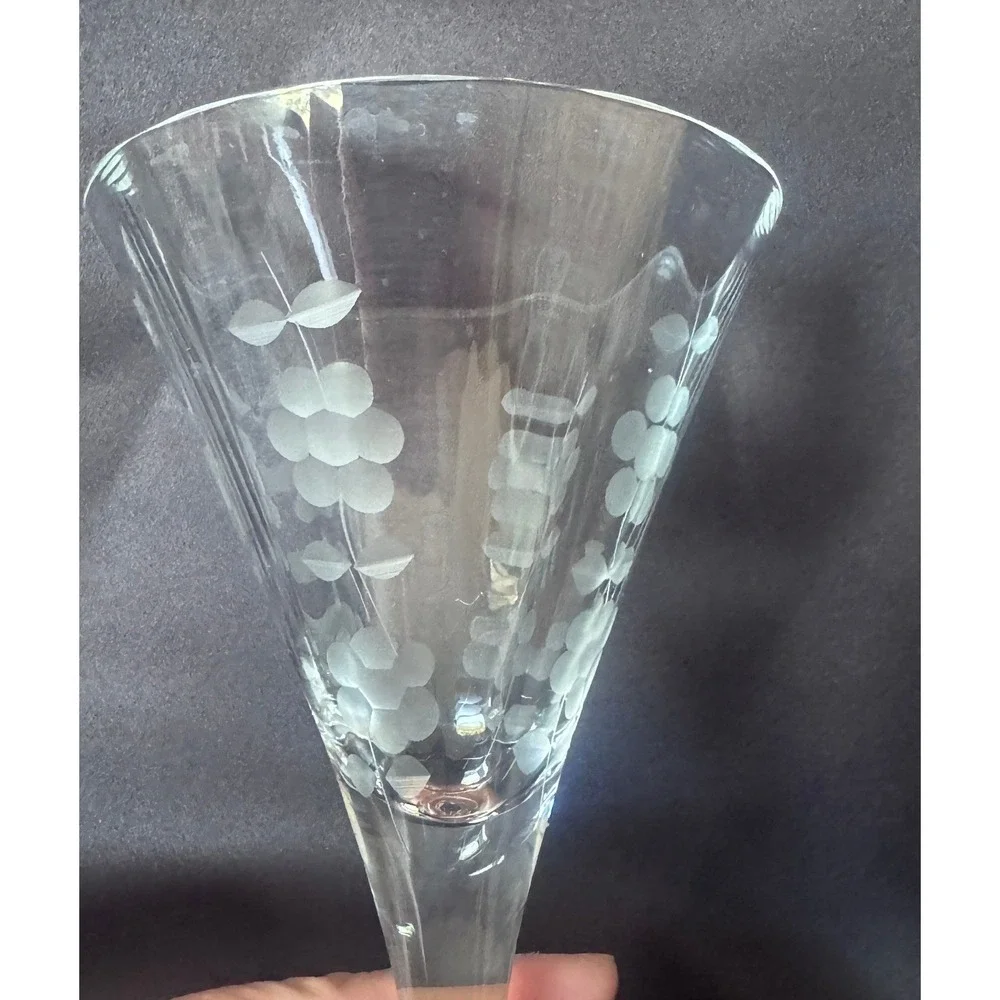 Vintage Etched Floral Crystal Cordial Glass Tall Stem Liqueur Wine Goblet Clear